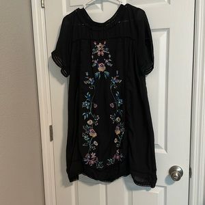 Umgee Black Mini Dress with Floral Embroidery
